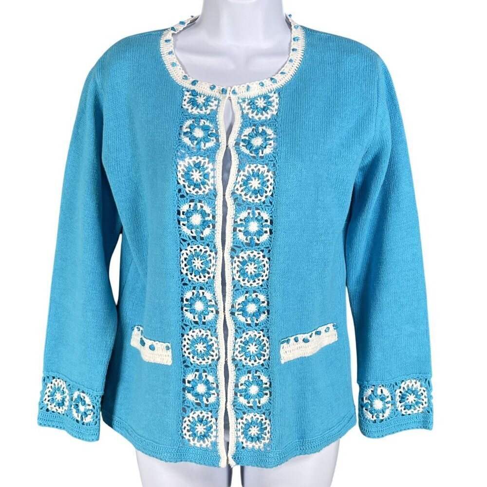 Storybook Knits NWT Women S Cardigan Crochet Turquoise Beaded Dainty Cottagecore